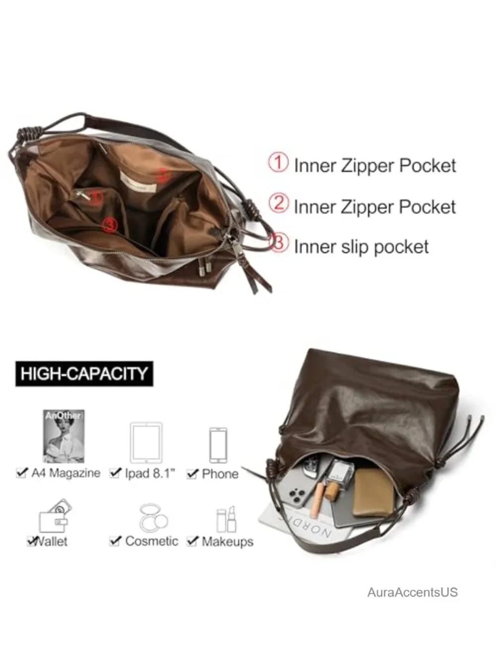 Large Soft Faux Leather Hobo Bag with Knotted Adjustable Strap
